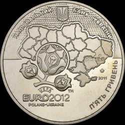 Монета Финальный турнир чемпионата Европы по футболу 2012. Город Донецк 5 гривен 2011 Украина