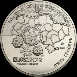 Монета Фінальний турнір чемпіонату Європи з футболу 2012. Місто Київ 5 гривень 2011 Україна
