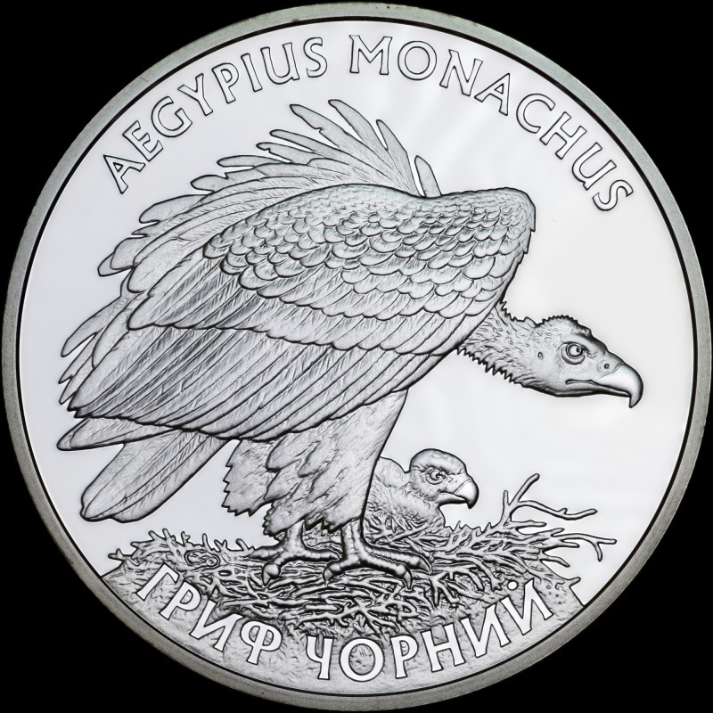 Серебряная монета Гриф черный 10 гривен 2008 Украина