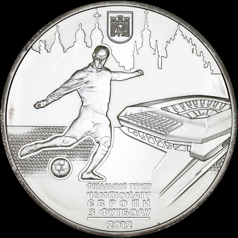 Срібна монета Фінальний турнір чемпіонату Європи з футболу 2012. Місто Львів 10 гривень 2011 Україна