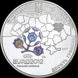 Серебряная монета Финальный турнир чемпионата Европы по футболу 2012. Город Харьков 10 гривен 2011 Украина