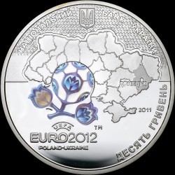 Silver coin UEFA Euro 2012TM Final Tournament. City of Donetsk 10 hryvnias 2011 Ukraine