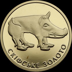 Золотая монета Скифское золото. Кабан 2 гривны 2009 Украина