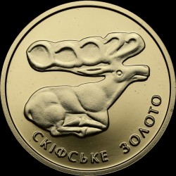 Золотая монета Скифское золото. Олень 2 гривны 2011 Украина