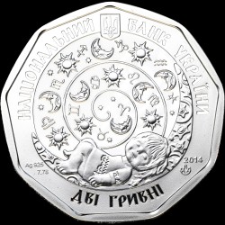 Серебряная монета Теленок (Телец) 2 гривны 2014 Украина
