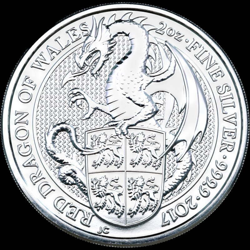 Silver coin Red Dragon of Wales 5 pounds 2017 England