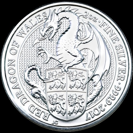 Silver coin Red Dragon of Wales 5 pounds 2017 England
