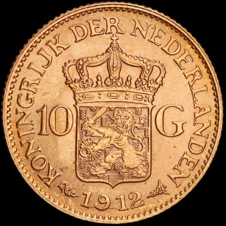 Золотая монета 10 гульденов 1912 Нидерланды