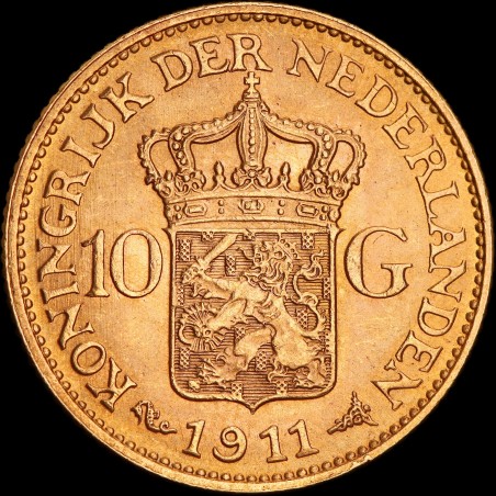 Золотая монета 10 гульденов 1911 Нидерланды