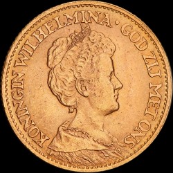 Золотая монета 10 гульденов 1911 Нидерланды