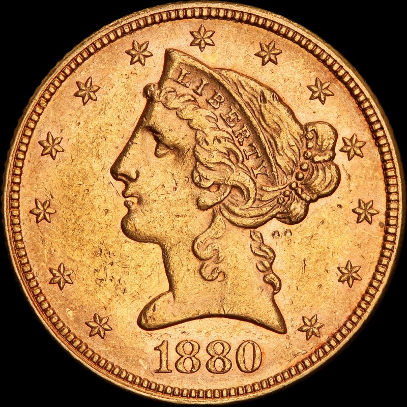 Gold coin American Eagle 5 dollars 1880 USA