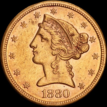Золота монета Американський Орел 5 доларів 1880 США "S"
