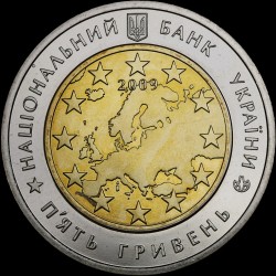 Coin 60 Years of the Council of Europe 5 hryvnias 2009 Ukraine